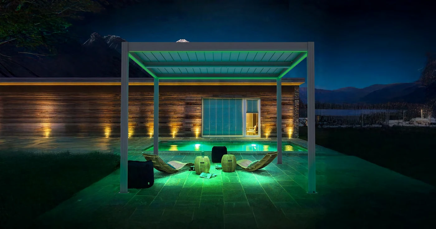 Pergola bioclimatique aluminium avec éclairage LED